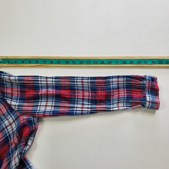 BeachLunchLounge Womens Plaid Half Button Long Sleeve Shirt Sz M 100% Cotton - Picture 8 of 9